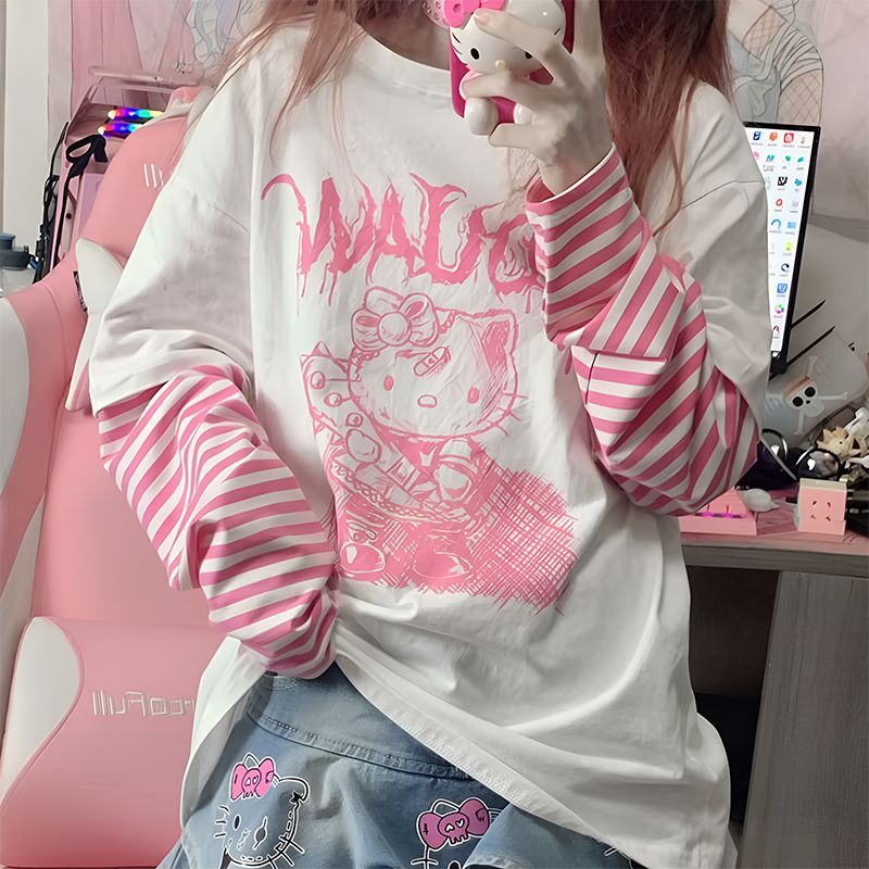 Langarmshirt, Damenshirt, Katzenprint-Shirt