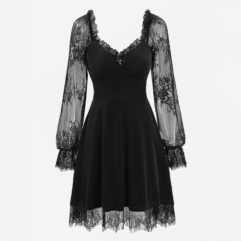 black_Gothic Lace Mini Dress