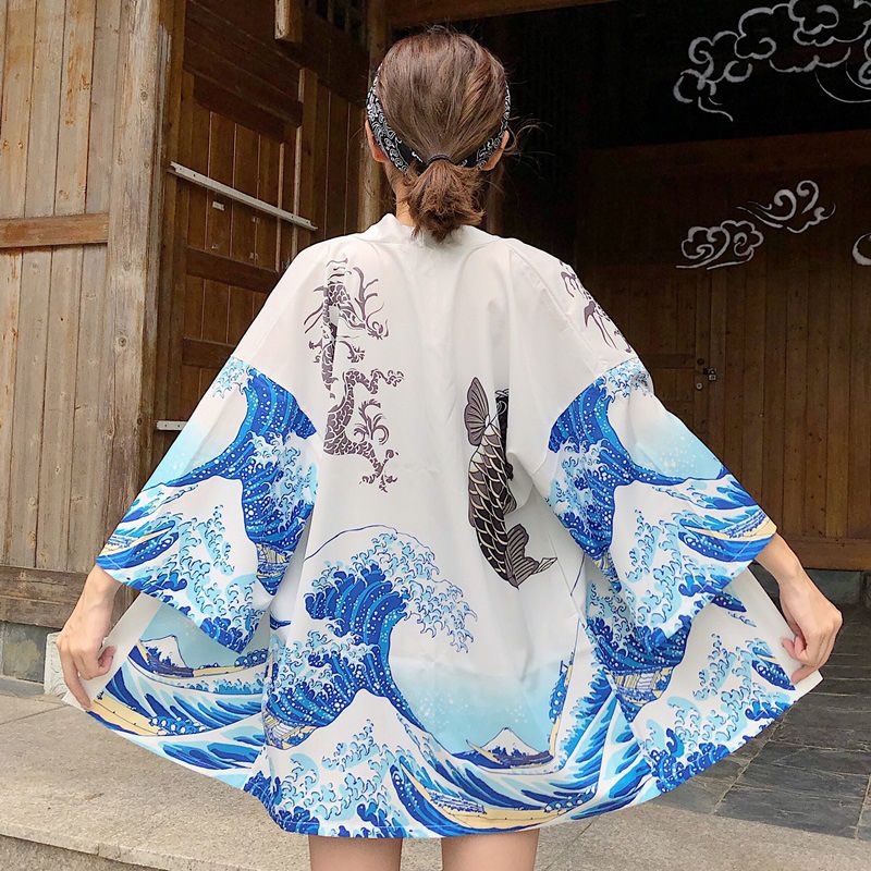 Women’s Japanese Cardigan Kimono Shirt _ Azure KIMONOMO 1