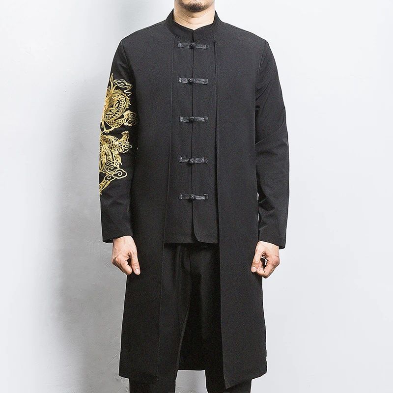 Men’s Chinese Style Long Coat _ Golden Dragon KIMONOMO 3