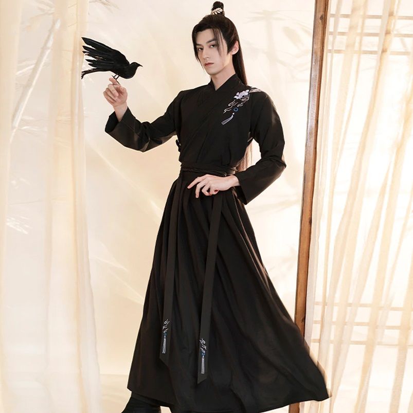 Men’s Black Hanfu Robe Chinese Style Suit KIMONOMO 3