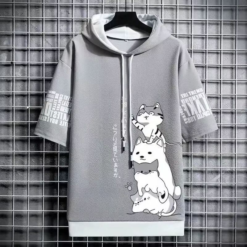Herren-T-Shirt, Kapuzenshirt, T-Shirt mit Katzenmotiv