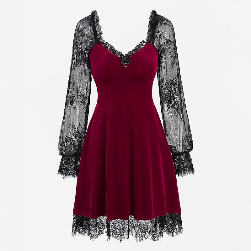 red_wine_Gothic Lace Mini Dress