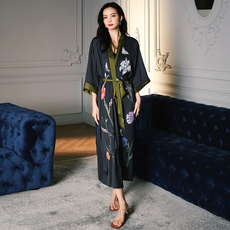 sleepwear kimono, nightwear kimono, nightwear kimono robe, kimono gown, satin gown, kimono long robe